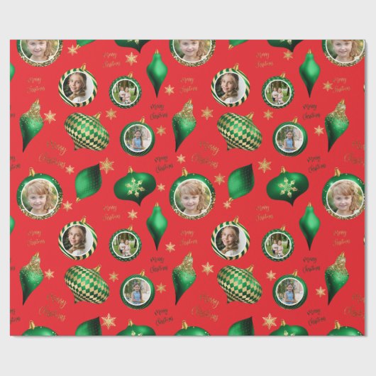 Personalisiertes Weihnachts-Grün-Foto Geschenkpapier (Flach)
