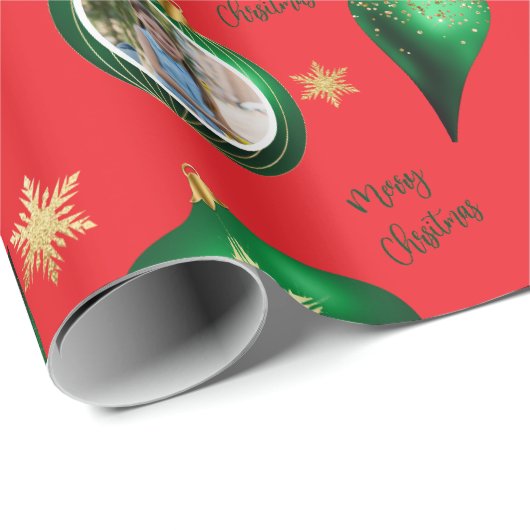 Personalisiertes Weihnachts-Grün-Foto Geschenkpapier (Rolleneckpunkt)