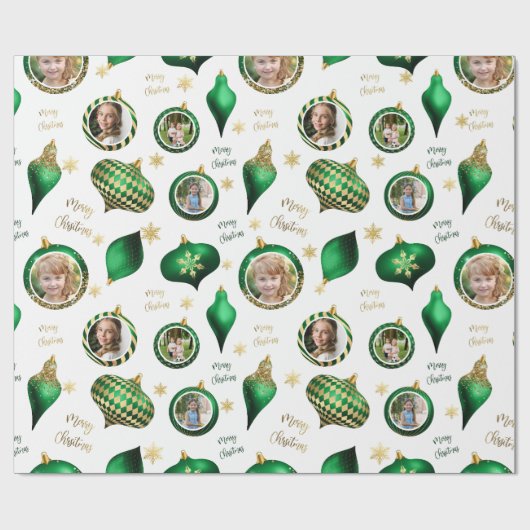 Personalisiertes Weihnachts-Grün-Foto Geschenkpapier (Flach)