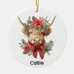 Personalisiertes Weihnachts-Hochlandrind Keramik Ornament