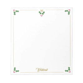 Personalisiertes Weihnachts-Holly-Monogramm-Notepa Notizblock
