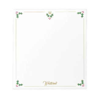 Personalisiertes Weihnachts-Holly-Monogramm-Notepa Notizblock