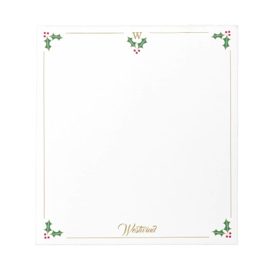 Personalisiertes Weihnachts-Holly-Monogramm-Notepa Notizblock (Vorderseite)