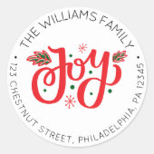 Personalisiertes Weihnachts-Joy-Rücksendesiegel Runder Aufkleber (Vorderseite)