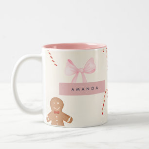Personalisiertes Weihnachts-Lebkuchenhaus & Rosa S Zweifarbige Tasse