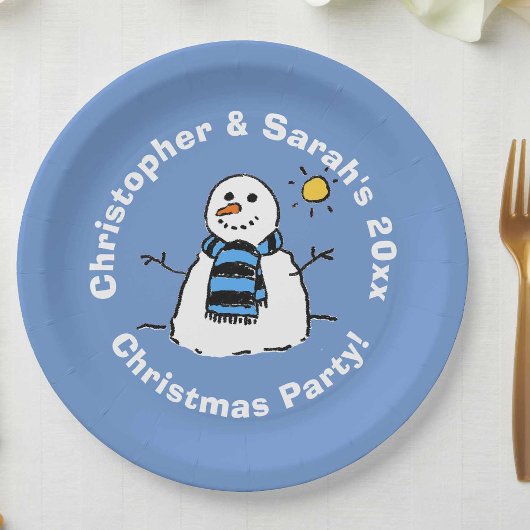 Personalisiertes Weihnachts-Party Snowman Paper Pl Pappteller