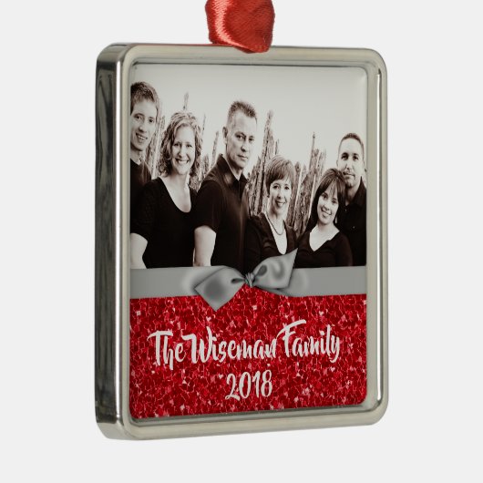 Personalisiertes Weihnachts Roter Glitzer FOTO Orn Ornament Aus Metall (Rechts)
