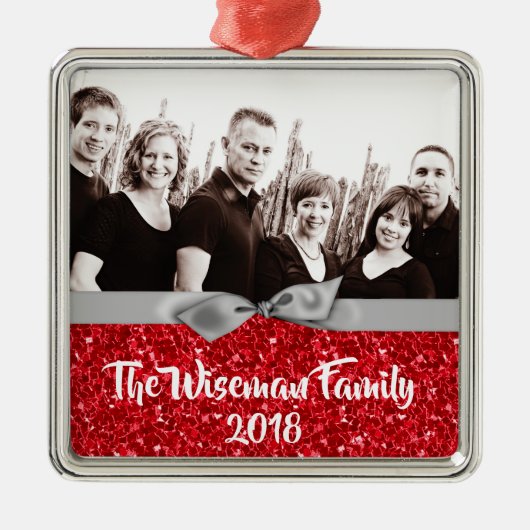 Personalisiertes Weihnachts Roter Glitzer FOTO Orn Ornament Aus Metall (Vorne)