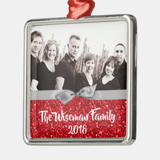 Personalisiertes Weihnachts Roter Glitzer FOTO Orn Ornament Aus Metall (Links)