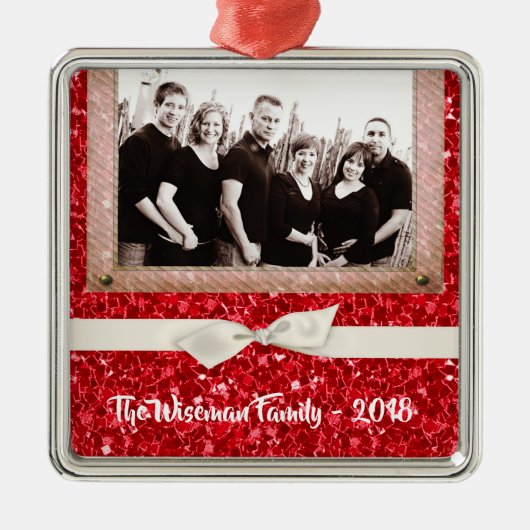 Personalisiertes Weihnachts Roter Glitzer FOTO Orn Ornament Aus Metall (Vorne)