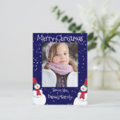 Personalisiertes Weihnachts-Snowman-Foto Postkarte (Stehend Vorderseite)