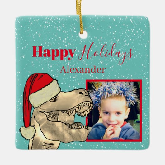 Personalisiertes Weihnachts T-Rex Dinosaur Kinder  Keramikornament (Vorderseite)
