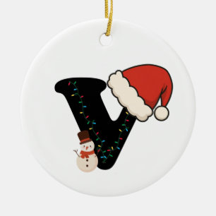 Personalisiertes Weihnachtsalphabet V Keramik Ornament