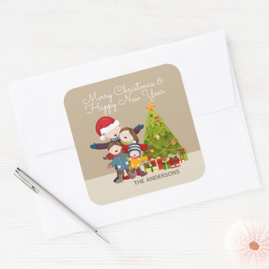 Personalisiertes Weihnachtsaufkleber-Siegel Quadratischer Aufkleber (Umschlag)