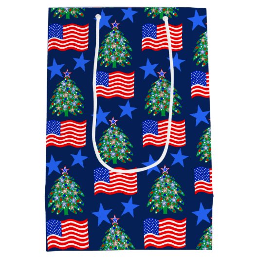 Personalisiertes Weihnachtsbaummuster Mittlere Geschenktüte (Rückseite)