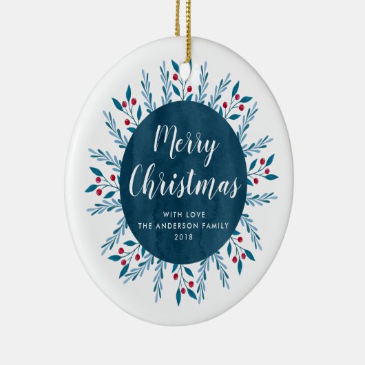 Personalisiertes Weihnachtsblau Keramik Ornament (Rechts)