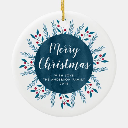 Personalisiertes Weihnachtsblau Keramik Ornament (Hinten)