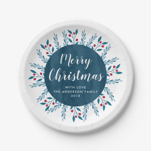 Personalisiertes Weihnachtsblau Pappteller (Vorderseite)