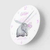 Personalisiertes Weihnachtsdatum Baby Pink Elefant Runde Wanduhr (Winkel)