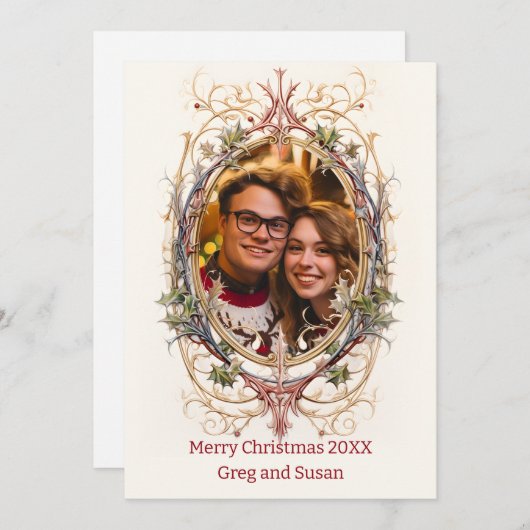 Personalisiertes Weihnachtsdekorationsoval Feiertagskarte (Vorne/Hinten)