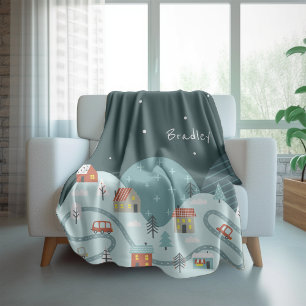Personalisiertes Weihnachtsdorf Winter Autos Fleecedecke