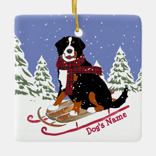Personalisiertes Weihnachtsfest Bernese Mt Dog Rod Keramikornament (Vorderseite)