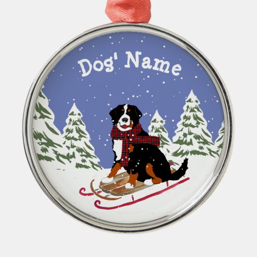Personalisiertes Weihnachtsfest Bernese Mt Dog Rod Silbernes Ornament (Vorne)