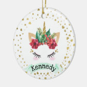 Personalisiertes Weihnachtsfest Einhorn Weihnachts Keramik Ornament (Links)