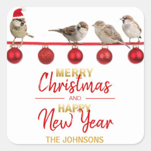 Personalisiertes Weihnachtsfest in Red Gold - Neue Quadratischer Aufkleber