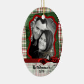 Personalisiertes Weihnachtsfest Kariert Bären FOTO Keramik Ornament (Rechts)