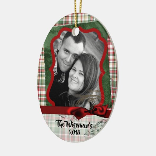 Personalisiertes Weihnachtsfest Kariert Bären FOTO Keramik Ornament (Links)