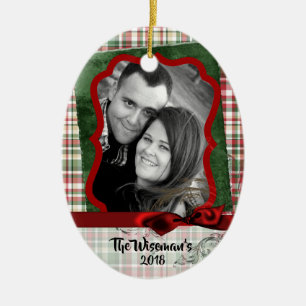 Personalisiertes Weihnachtsfest Kariert Bären FOTO Keramik Ornament