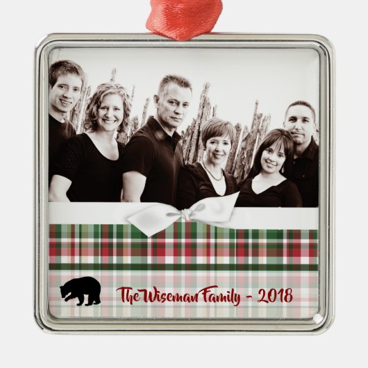 Personalisiertes Weihnachtsfest Kariert Bären FOTO Ornament Aus Metall (Vorne)