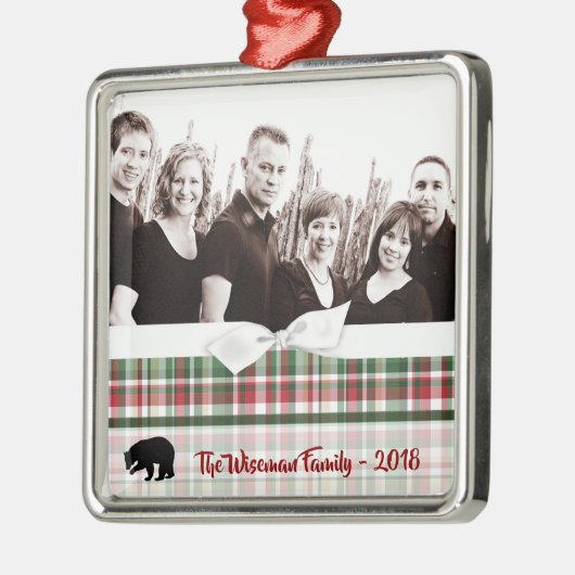 Personalisiertes Weihnachtsfest Kariert Bären FOTO Ornament Aus Metall (Links)