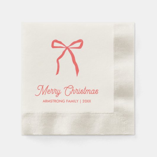 Personalisiertes Weihnachtsfest Party Red Bow Serviette (Vorderseite)
