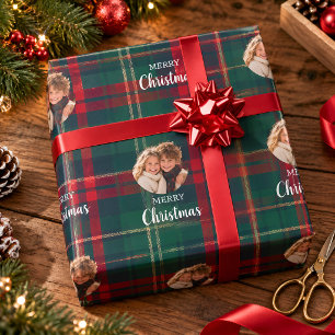 Personalisiertes Weihnachtsfoto Tartan Karo Geschenkpapier