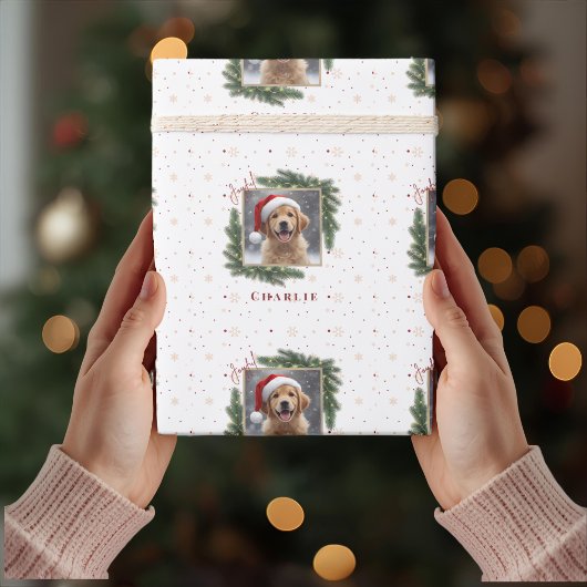 Personalisiertes Weihnachtsfoto vom Haustier – Fei Geschenkpapier