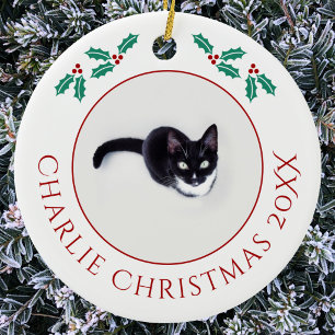 Personalisiertes Weihnachtsfoto von der Hauskatze Keramik Ornament