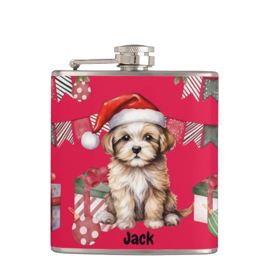 Personalisiertes Weihnachtsgeschenk für Hundefreun Flachmann (Vorderseite)