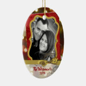 Personalisiertes Weihnachtsgold Bokeh FOTO Ornamen Keramik Ornament (Rechts)