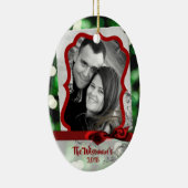 Personalisiertes Weihnachtsgrün Bokeh FOTO Ornamen Keramik Ornament (Rechts)