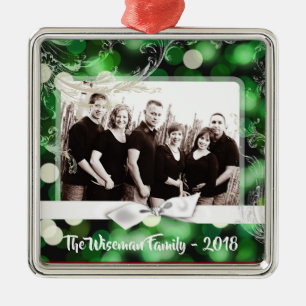 Personalisiertes Weihnachtsgrün Bokeh FOTO Ornamen Ornament Aus Metall