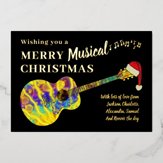 Personalisiertes Weihnachtsguitar Folien Feiertagskarte (Vorderseite)