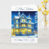 Personalisiertes Weihnachtshaus in einer schneebed Karte (Gelbe Blume)