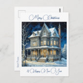 Personalisiertes Weihnachtshaus in einer schneebed Postkarte (Vorne/Hinten)