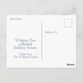 Personalisiertes Weihnachtshaus in einer schneebed Postkarte (Rückseite)