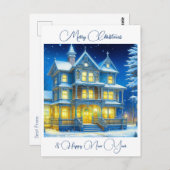 Personalisiertes Weihnachtshaus in einer schneebed Postkarte (Vorne/Hinten)