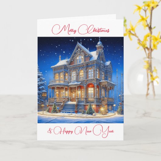 Personalisiertes Weihnachtshaus Karte (Gelbe Blume)