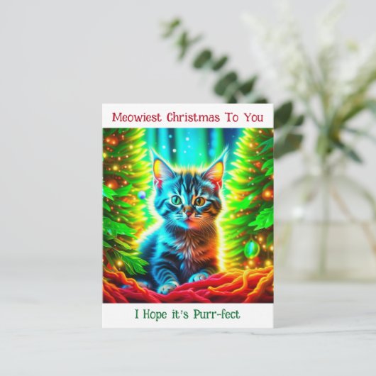 Personalisiertes Weihnachtskätzchen und glückliche Postkarte (Stehend Vorderseite)