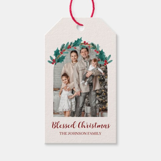 Personalisiertes Weihnachtskranz-Foto-Geschenk-Tag Geschenkanhänger (Vorderseite)